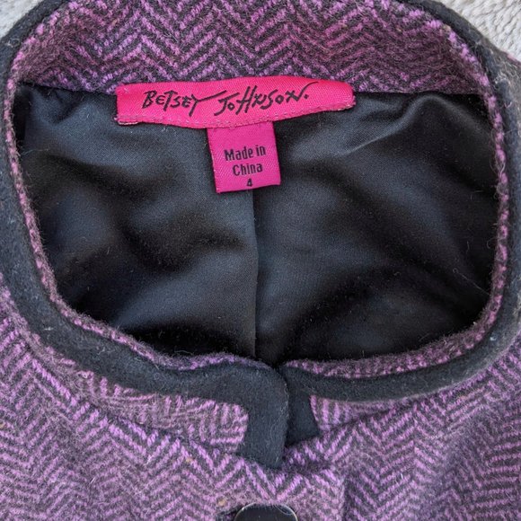 BETSEY JOHNSON Purple & Black Wool Blend Herringbone Tailored Jacket, Size 2 / 4 - Picture 3 of 8